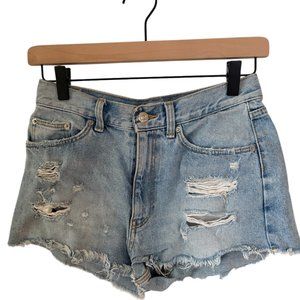 Zara Distressed Blue Denim Light Wash Shorts - Size 4